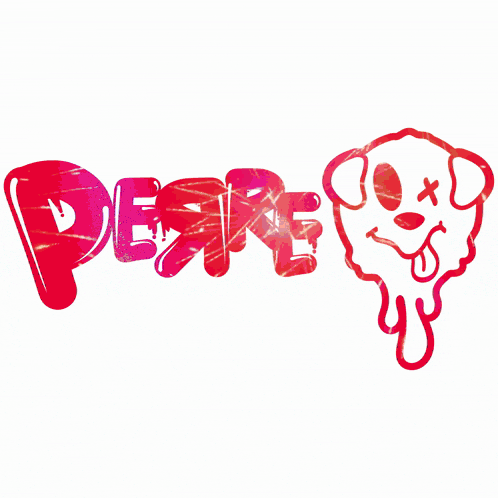 a drawing of a dog with a tongue sticking out and the word desire