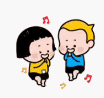a cartoon of a boy and a girl standing next to each other .