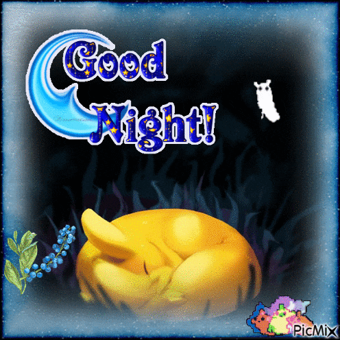 a picture of a sleeping cat with the words good night written above it