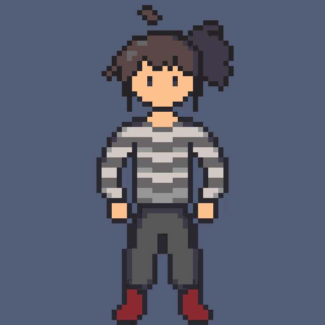 a pixel art of a girl in a striped shirt