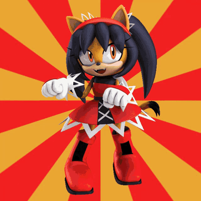 a cartoon character is standing in front of a striped background