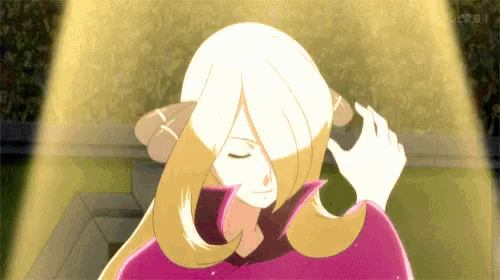a cartoon of a woman with blonde hair and a pink shirt