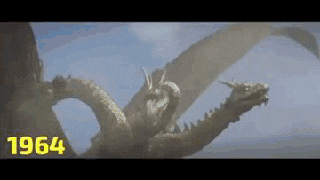 a dragon with two heads and wings is flying through the air .
