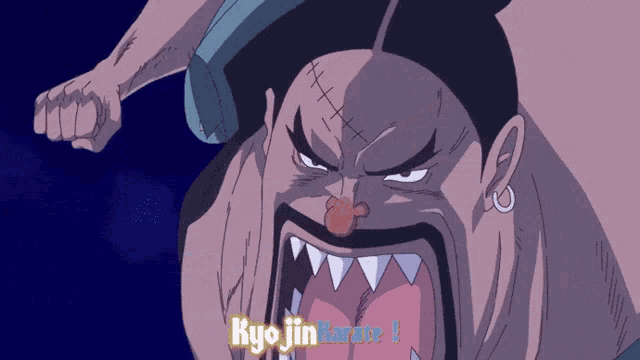 a cartoon drawing of a man with the words kyojin karate written below him