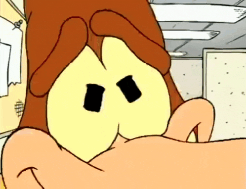 a close up of a cartoon character 's face with a slight smile