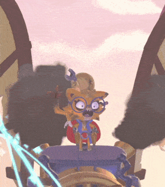 a cartoon character wearing glasses is sitting in a chair