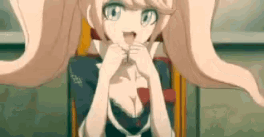 a close up of a anime girl with a huge breast .
