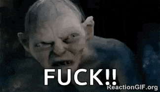 gollum from the lord of the rings is making a funny face and says `` fuck '' .