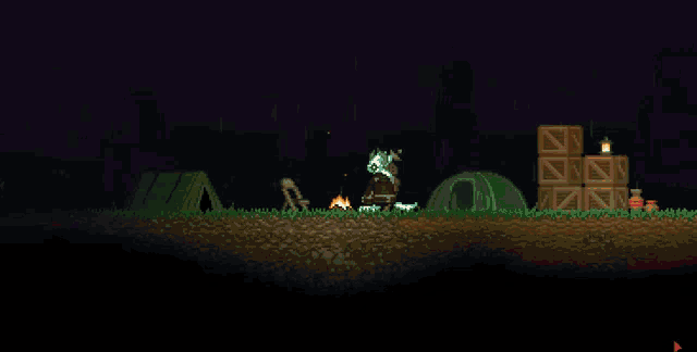a video game scene with a purple background