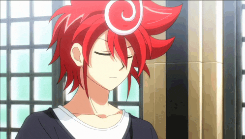 a red haired anime character with a white spiral on his head