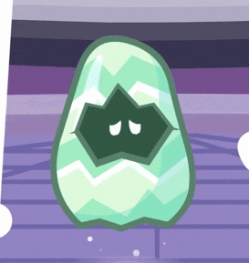 a cartoon drawing of a green egg with a crown on it