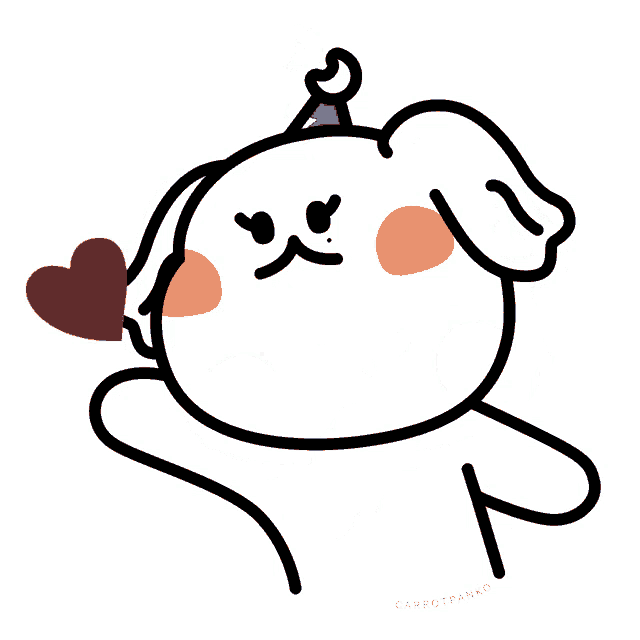 a cartoon of a dog wearing a party hat and holding a heart says carrotpanko