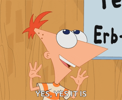 a cartoon character says " yes yes it is " in front of a sign