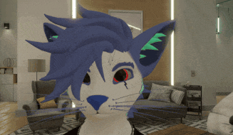 a 3d rendering of a cat with blue and white fur