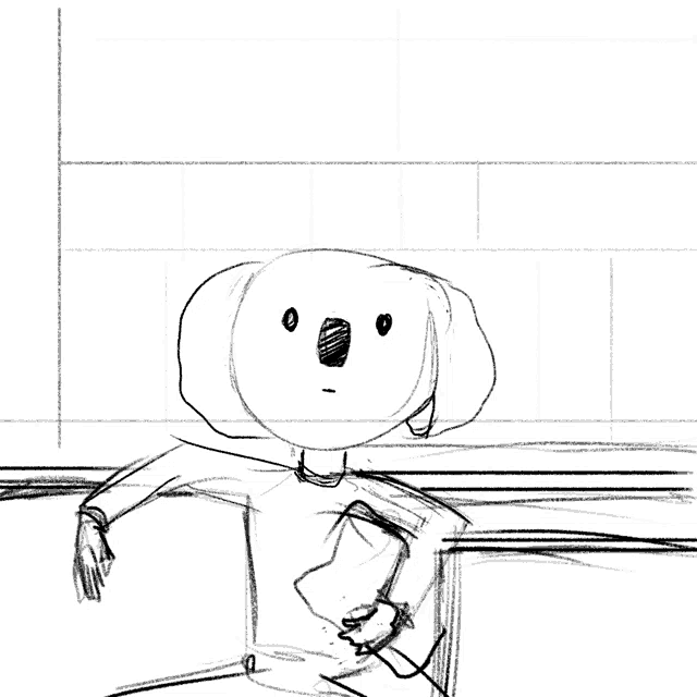 a black and white drawing of a ghost with a surprised look on his face