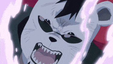a close up of a cartoon character 's face with his mouth open