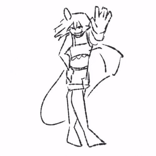 a black and white drawing of a person with a wolf tail