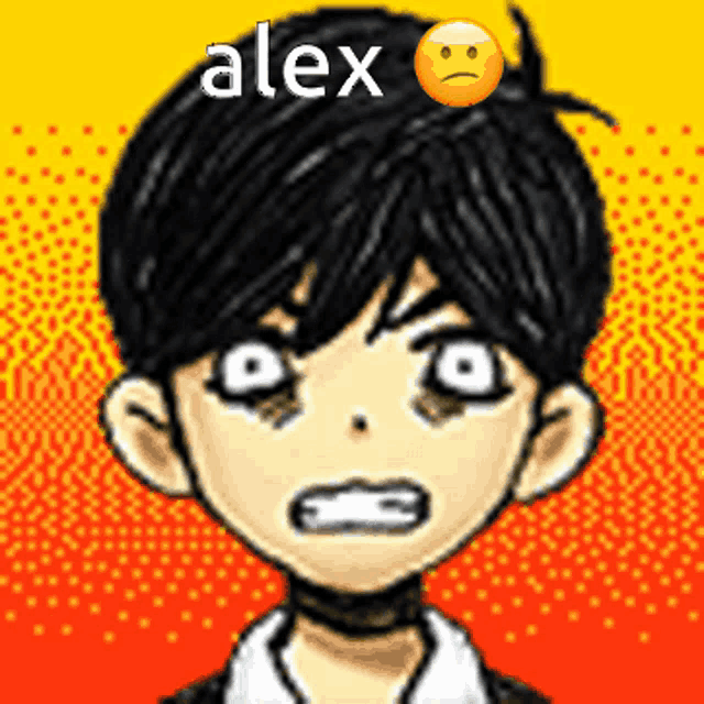a pixel art drawing of a boy with the name alex on top
