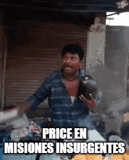 a man in a plaid shirt is holding a pot with the words price en misiones insurgentes above him