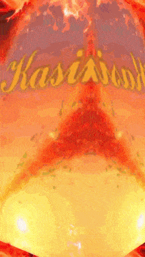 a painting of a fireball with the word kasisol in yellow
