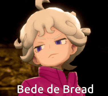 a cartoon character with the words bede de bread written on the bottom