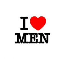 a sign that says i love men with a red heart in the middle