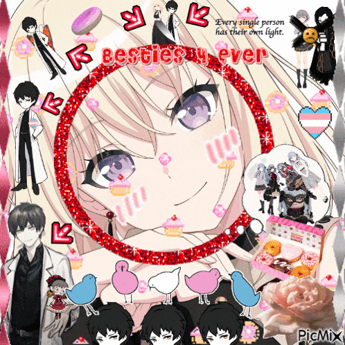 a collage of anime characters with the words " besties 4 ever " in the middle