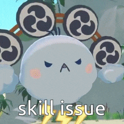 a cartoon character with a smiley face and the words skill issue written on it .