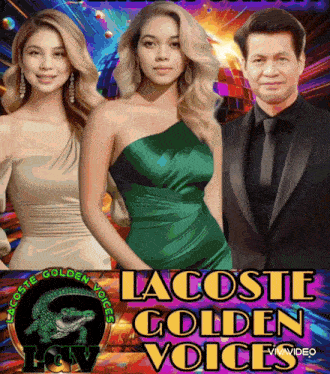 a poster for lacoste golden voices shows three women and a man