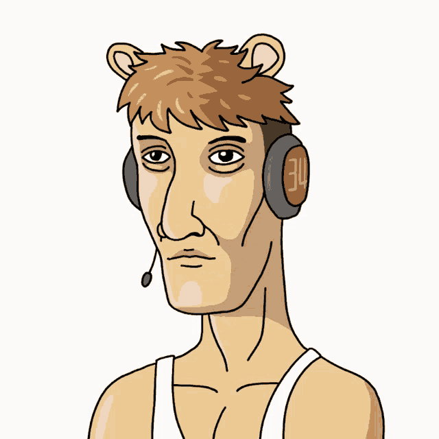 a cartoon drawing of a man wearing headphones with the number 30 on it
