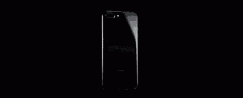 the back of a black iphone 7 plus is shown on a black background .
