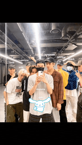 a group of young men are taking a picture of themselves in a mirror ..