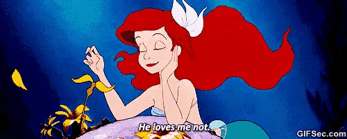 a cartoon of ariel from the little mermaid says he loves me not