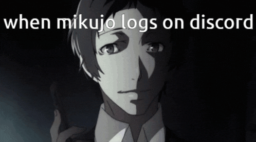a black and white image of a man with the words " when mikujo logs on discord "