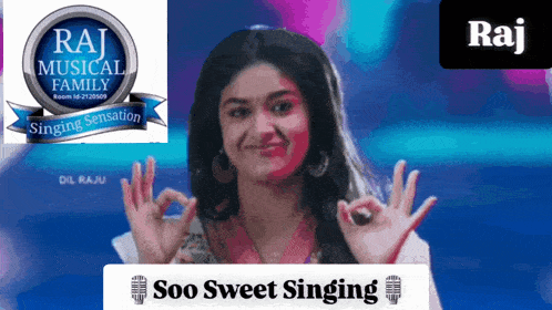 a poster for the raj musical family shows a woman giving the ok sign