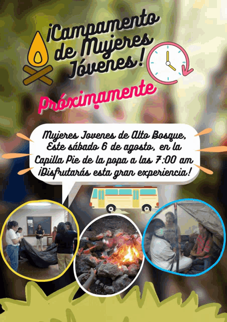 a flyer for campamento de mujeres jovenes