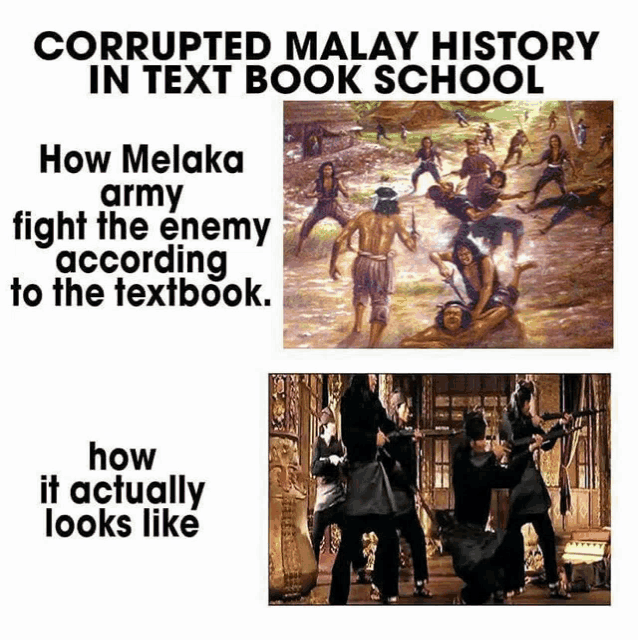 a poster that says corrupted malay history in text book school on it