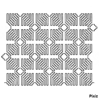 a black and white drawing of a maze with letters and numbers