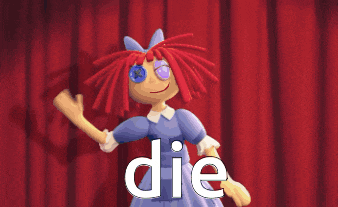a doll with red hair and blue eyes is holding a light and the word die is written above her