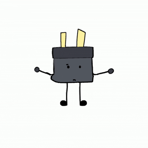 a cartoon drawing of a plug with arms and legs and a face .
