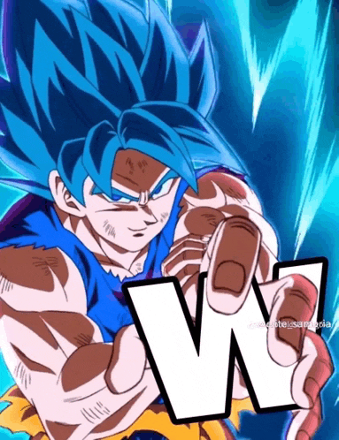 a picture of a cartoon character with blue hair and the letter w on the bottom
