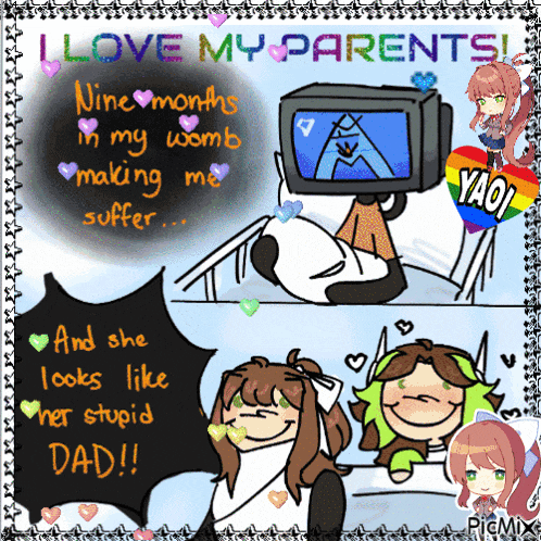 a cartoon of a girl laying in a hospital bed with the words i love my parents