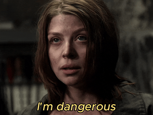 a close up of a woman with the words i 'm dangerous below her