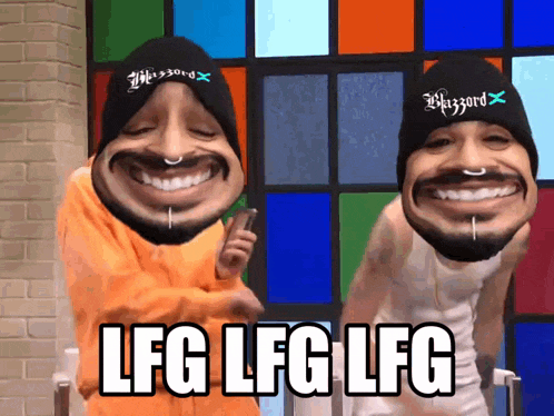 a cartoon of two men with the words lfg lfg lfg written on the bottom