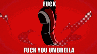 a picture of a girl with the words fuck you umbrella written on it