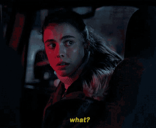 a woman is sitting in a car and says what