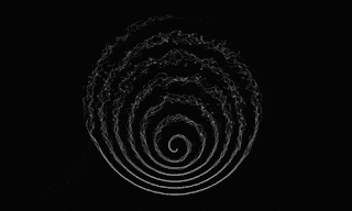 a white spiral on a black background that looks like a swirl .