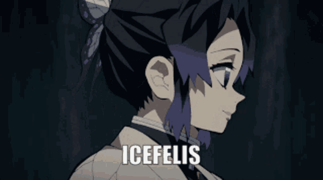 a picture of a girl with purple hair and the word icefelis on the bottom