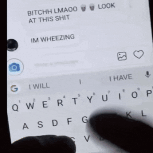 a person is typing on a cell phone with the words bitchh lmaoo at this shit on the screen