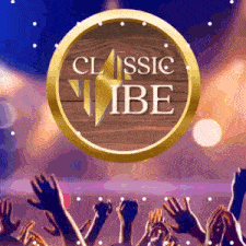 a crowd of people raising their hands in front of a classic vibe logo